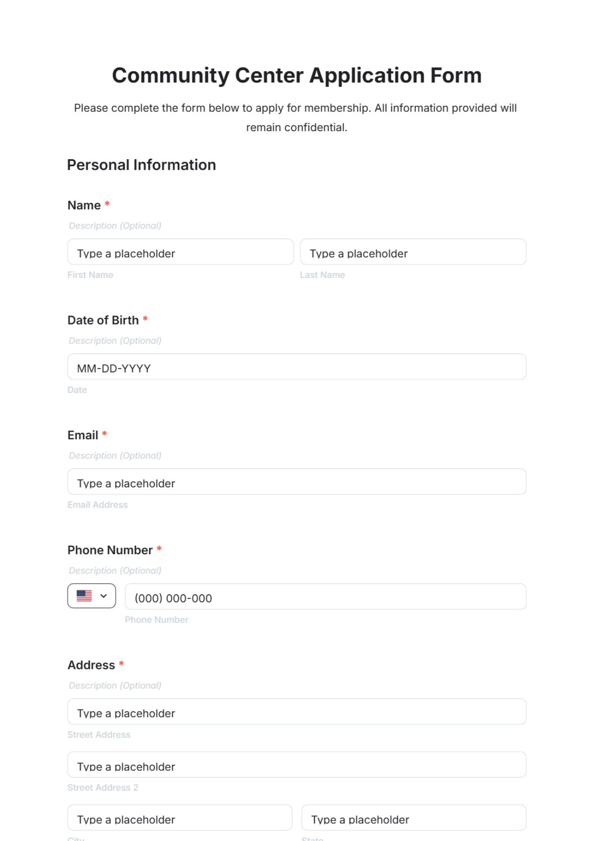 Community Center Application Form Template - Edit Online & Download