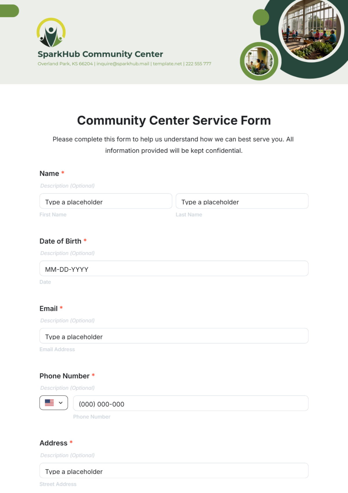 Community Center Service Form Template - Edit Online & Download