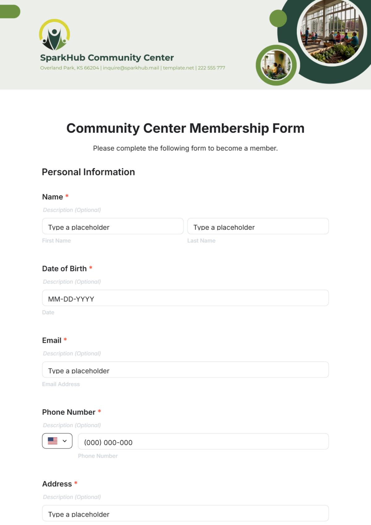 Community Center Membership Form Template - Edit Online & Download