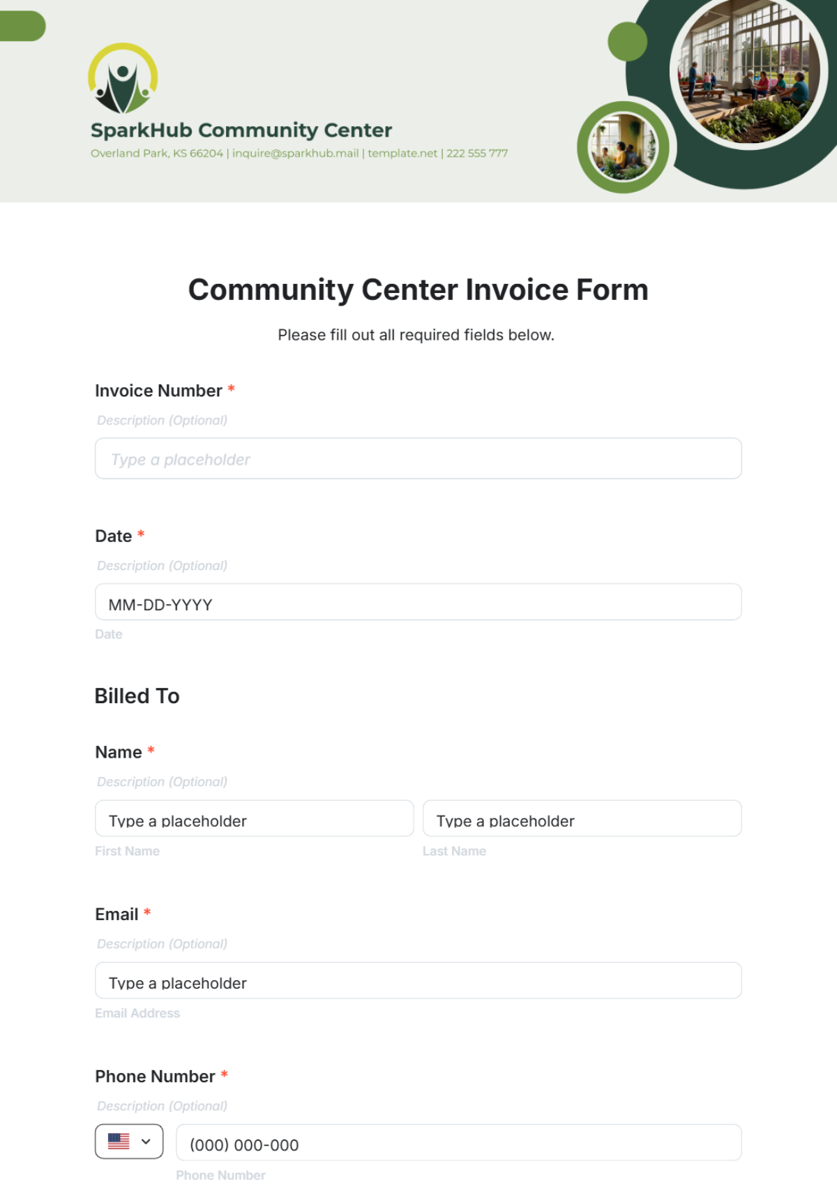 Community Center Invoice Form Template - Edit Online & Download