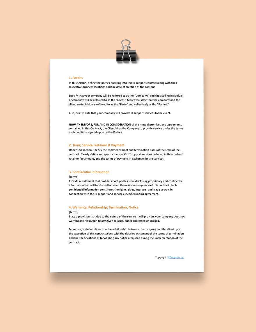 Sample IT Support Contract Template