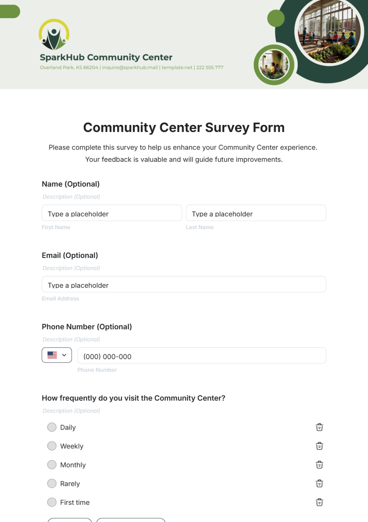 Community Center Survey Form Template - Edit Online & Download