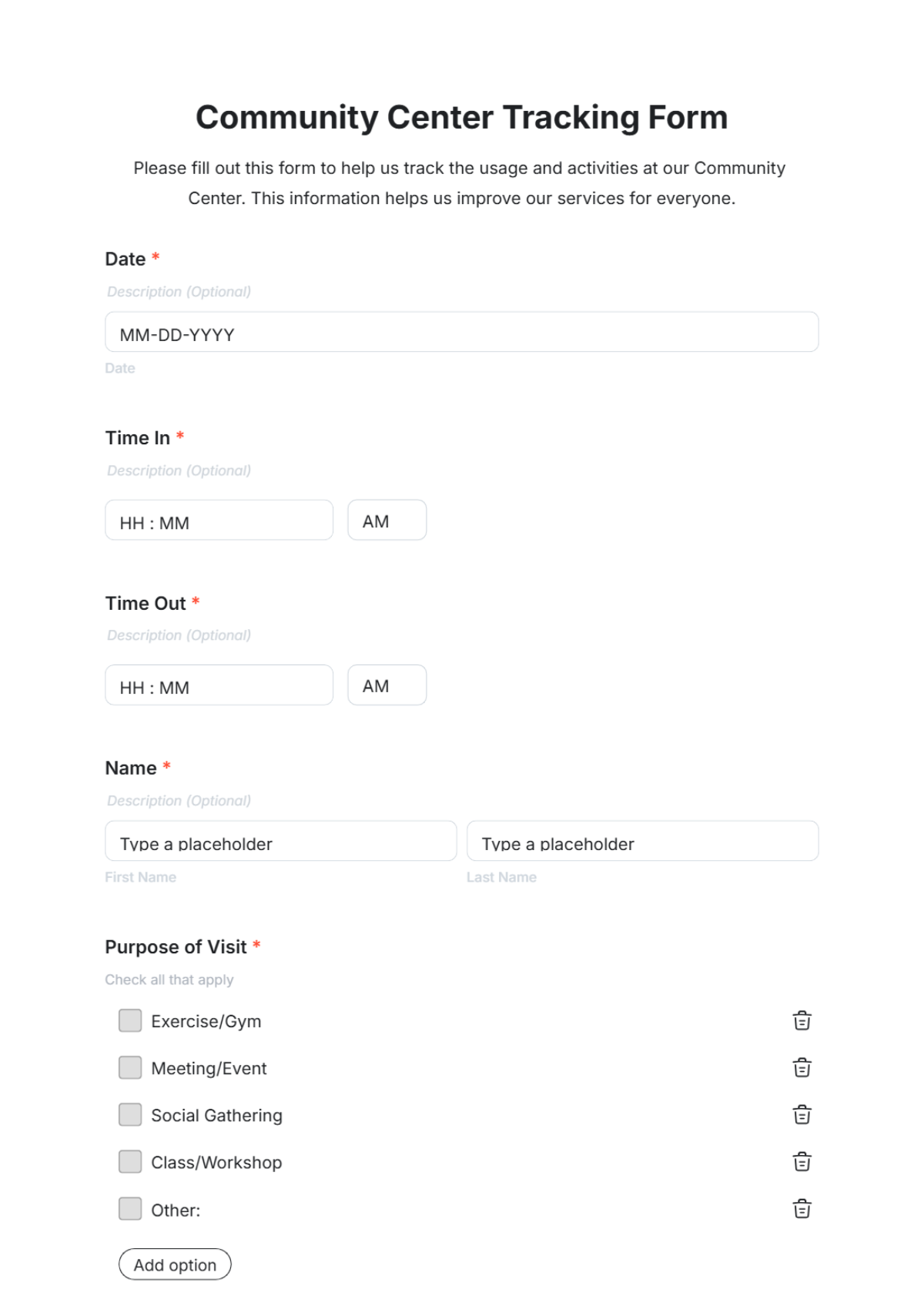 Community Center Tracking Form Template - Edit Online & Download