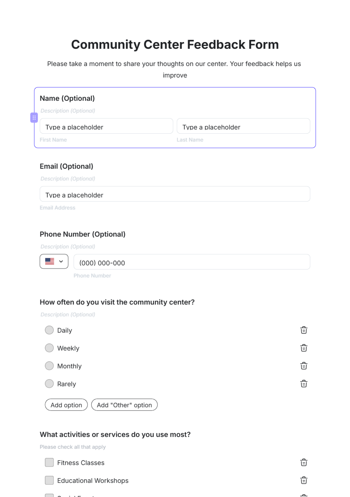 Community Center Feedback Form Template - Edit Online & Download