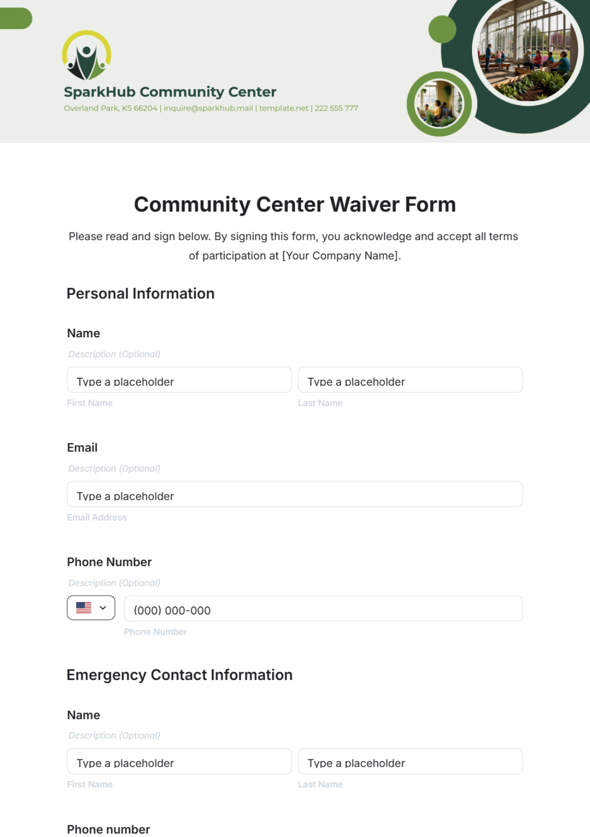 Community Center Waiver Form Template - Edit Online & Download