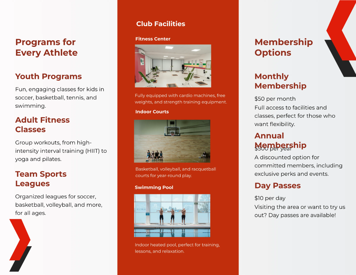 Free Sports Club Brochure Template to Edit Online