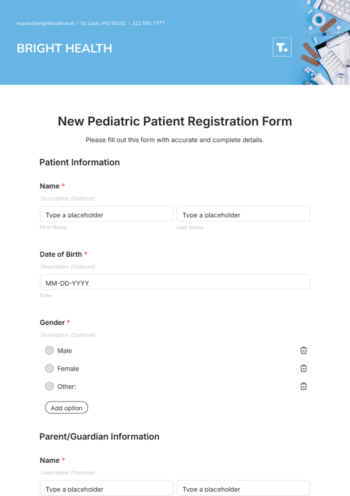 New Pediatric Patient Registration Form Template - Edit Online & Download