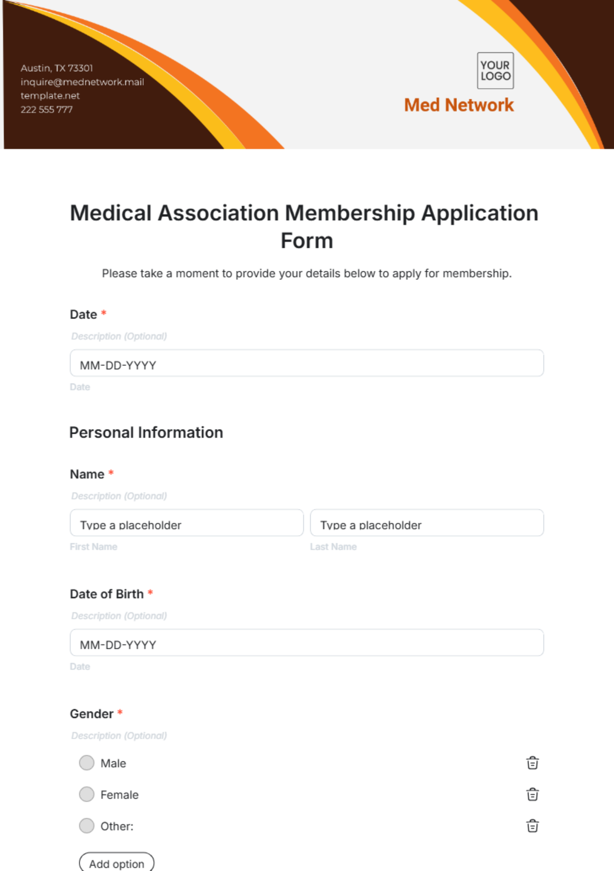 Medical Association Membership Application Form Template - Edit Online & Download