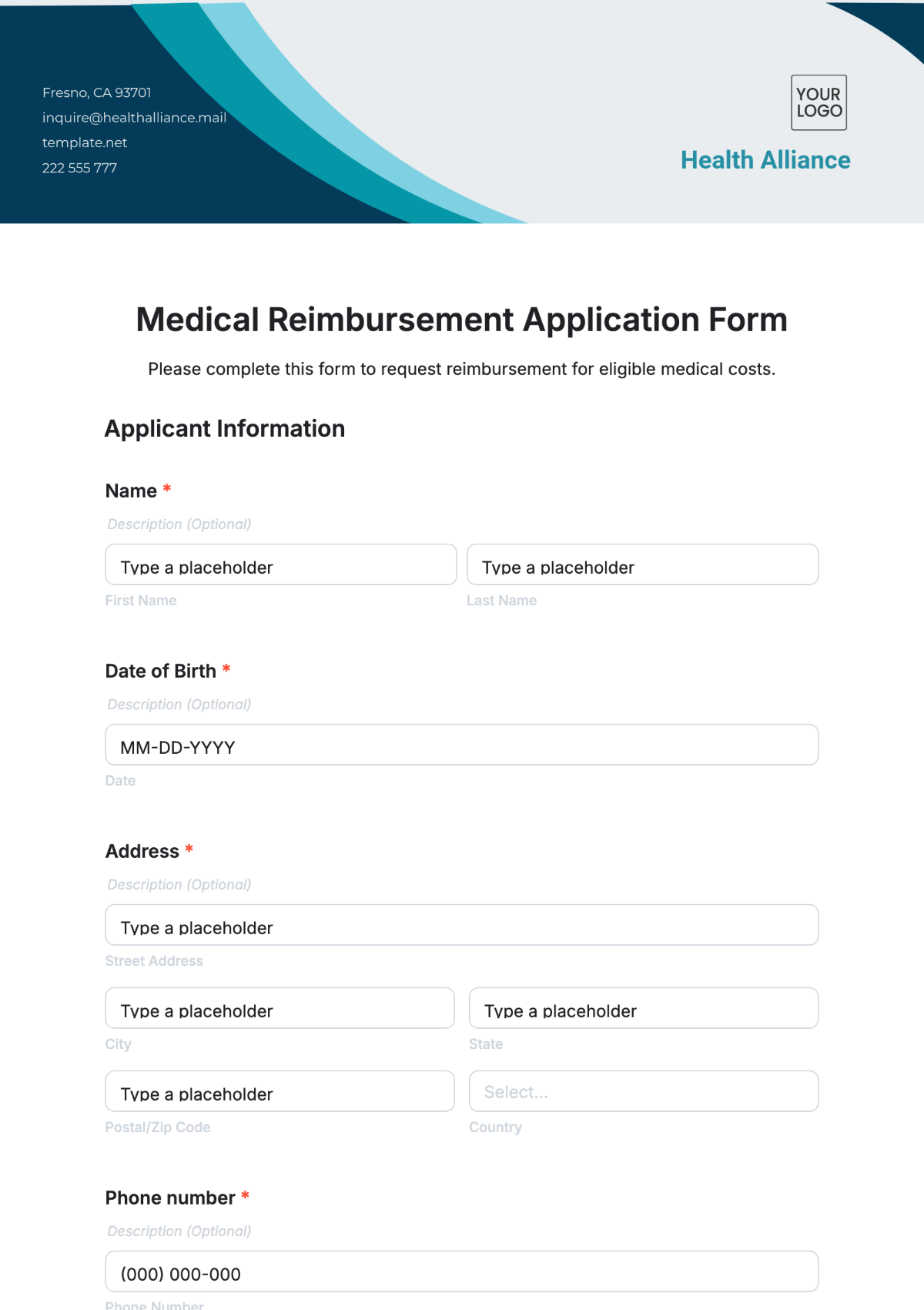 Medical Reimbursement Application Form Template - Edit Online & Download