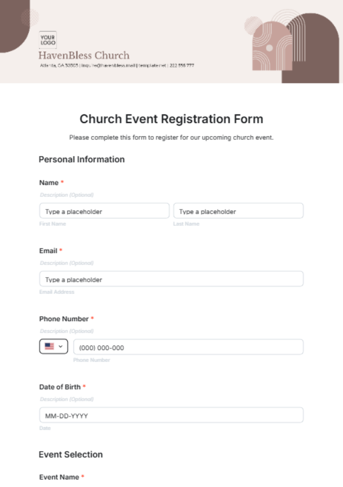 Church Event Registration Form Template - Edit Online & Download