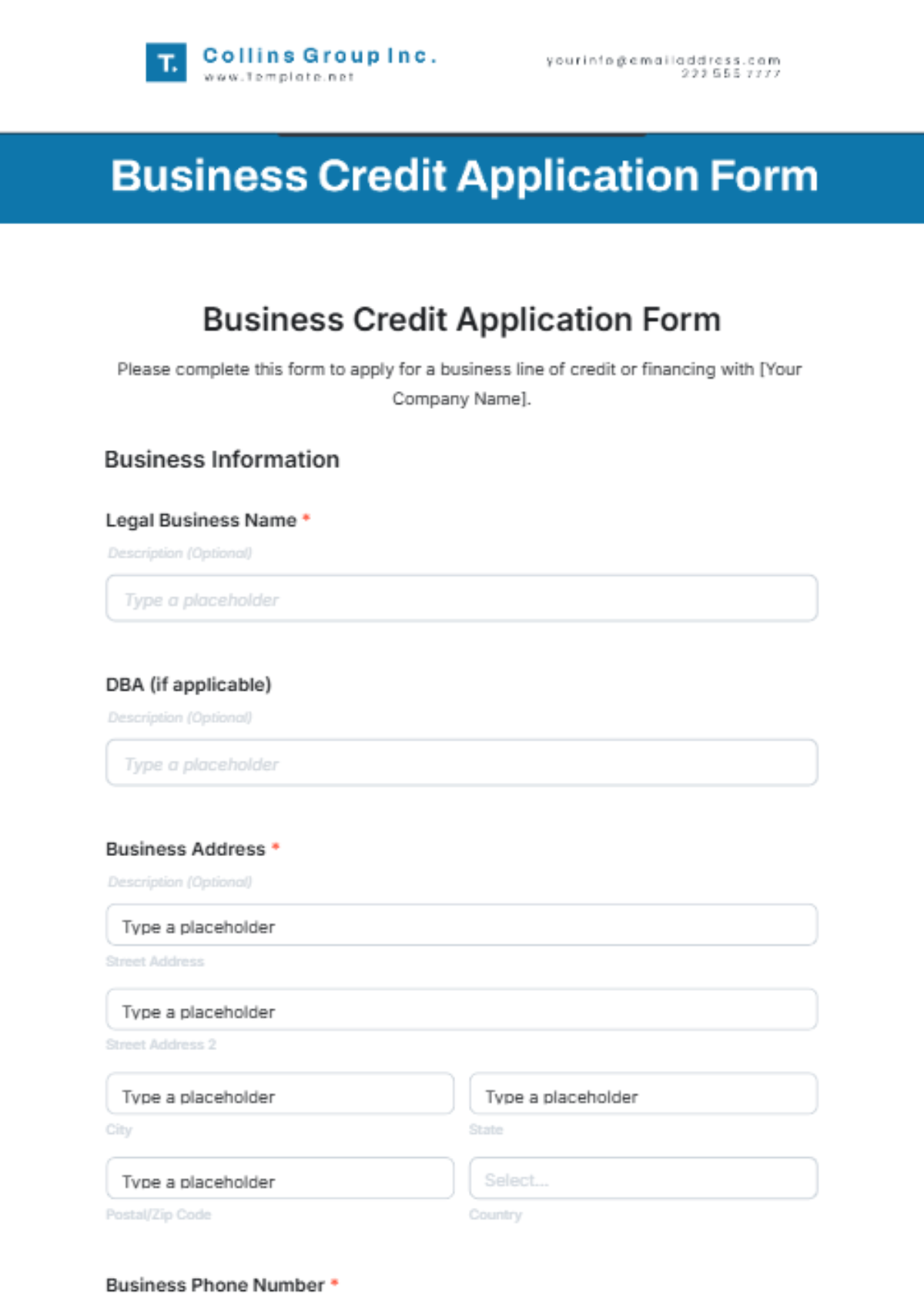 Business Credit Application Form Template - Edit Online & Download