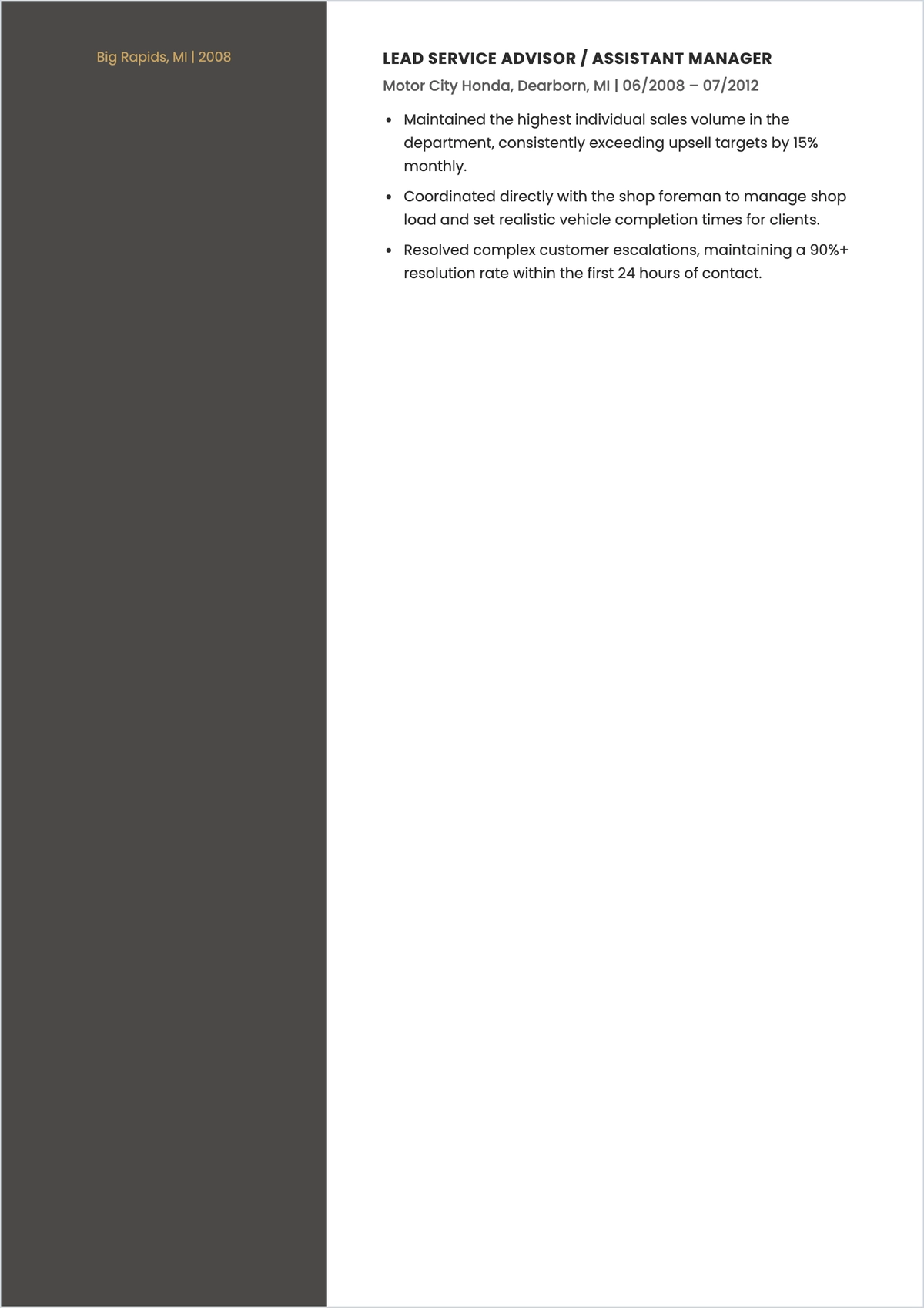 Free Automotive Manager ATS Resume Template, AI Resume Builder