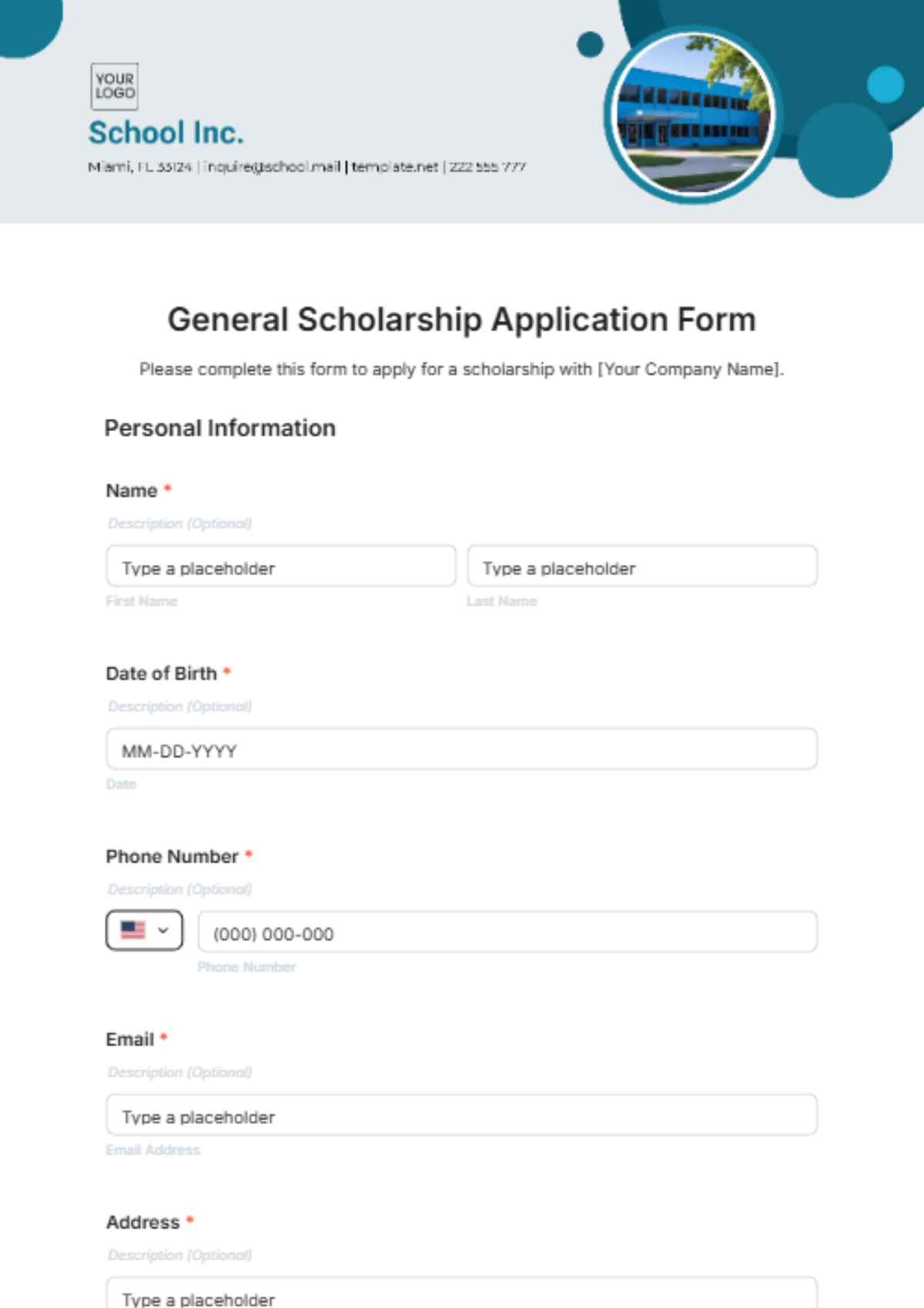 General Scholarship Application Form Template - Edit Online & Download