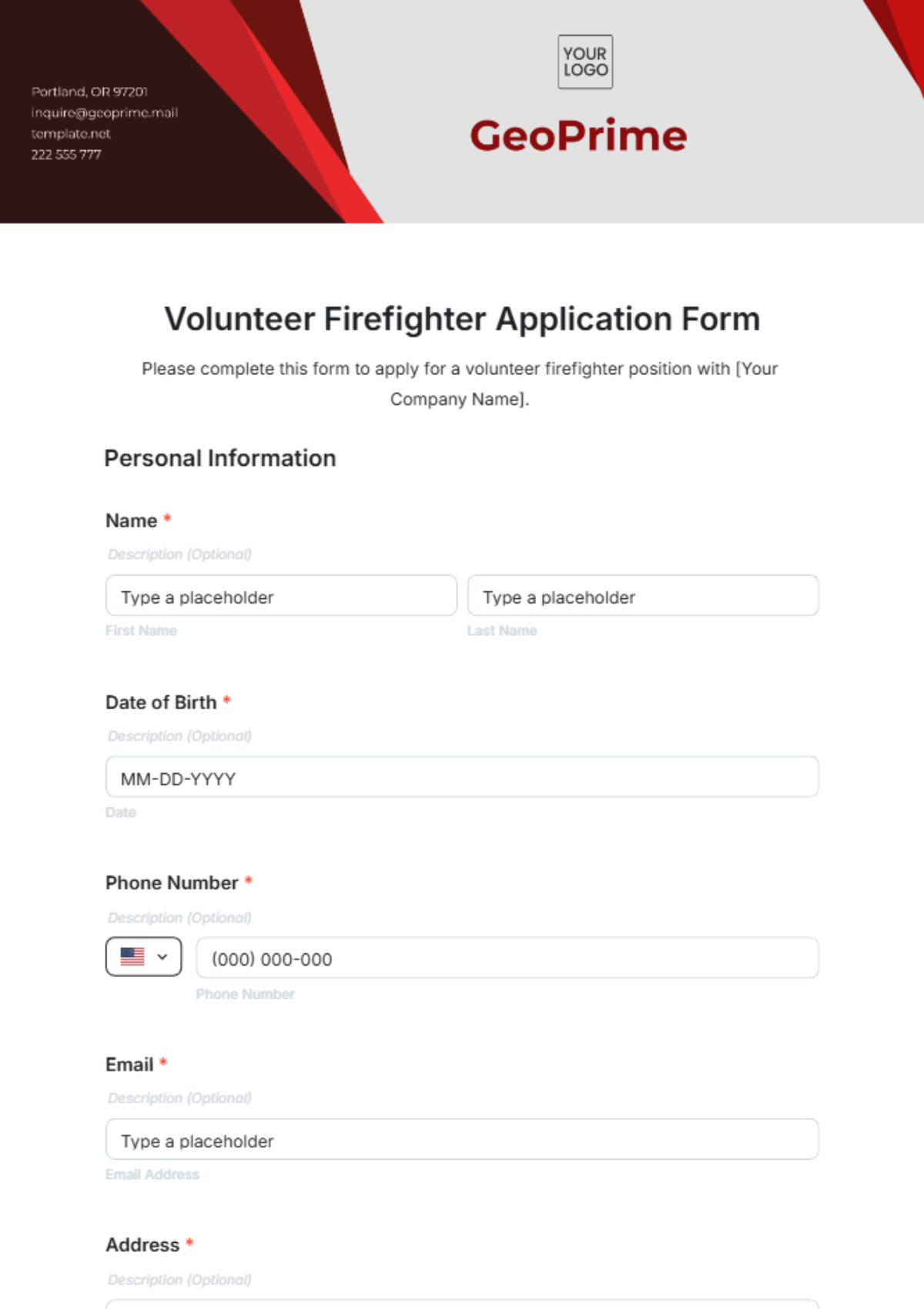 Volunteer Firefighter Application Form Template - Edit Online & Download