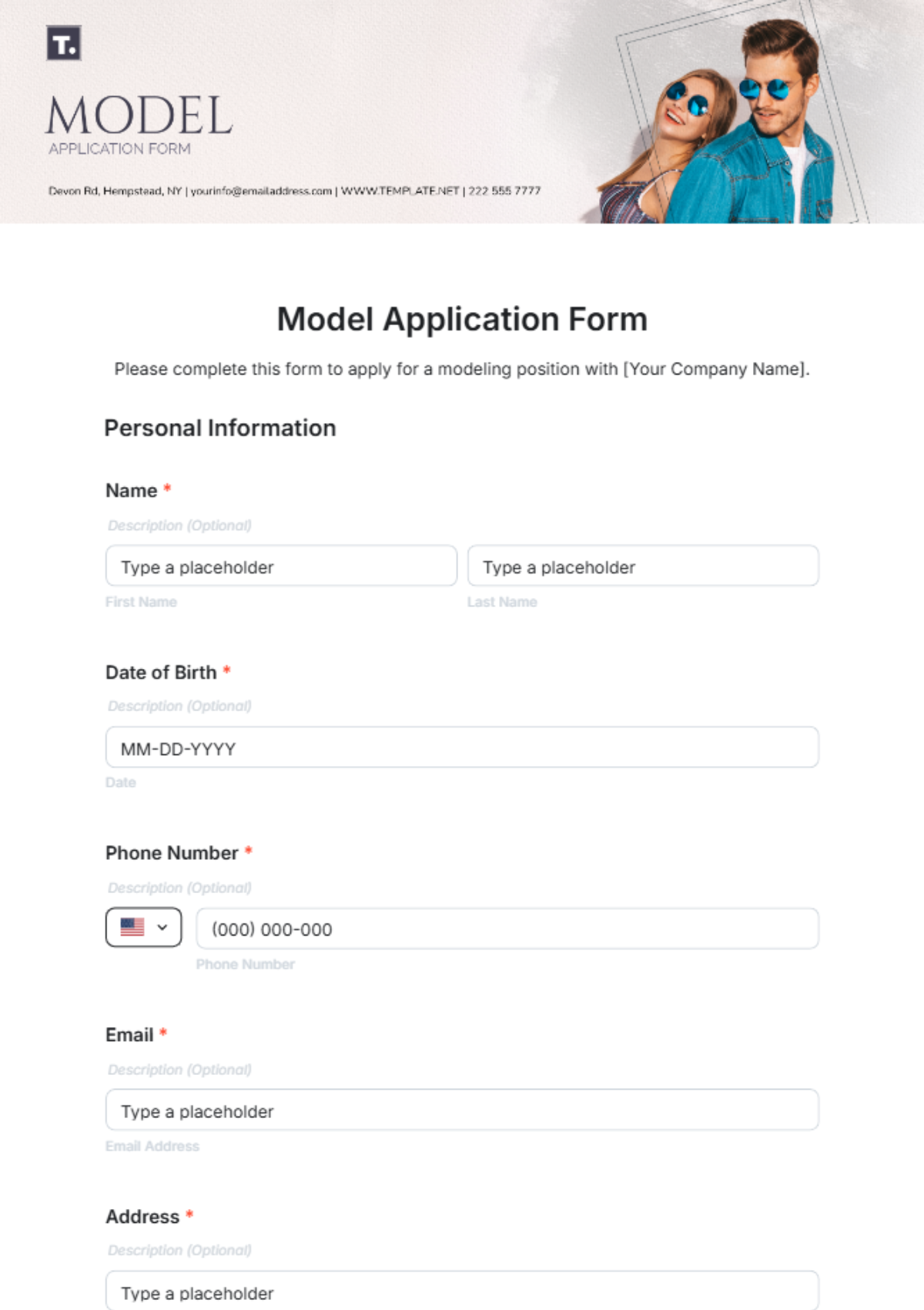 Model Application Form Template - Edit Online & Download