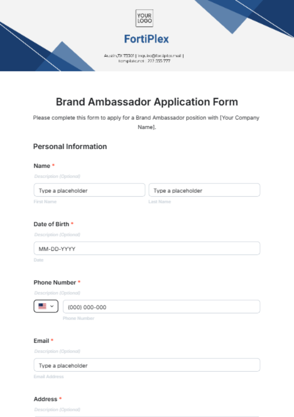 Brand Ambassador Application Form Template - Edit Online & Download