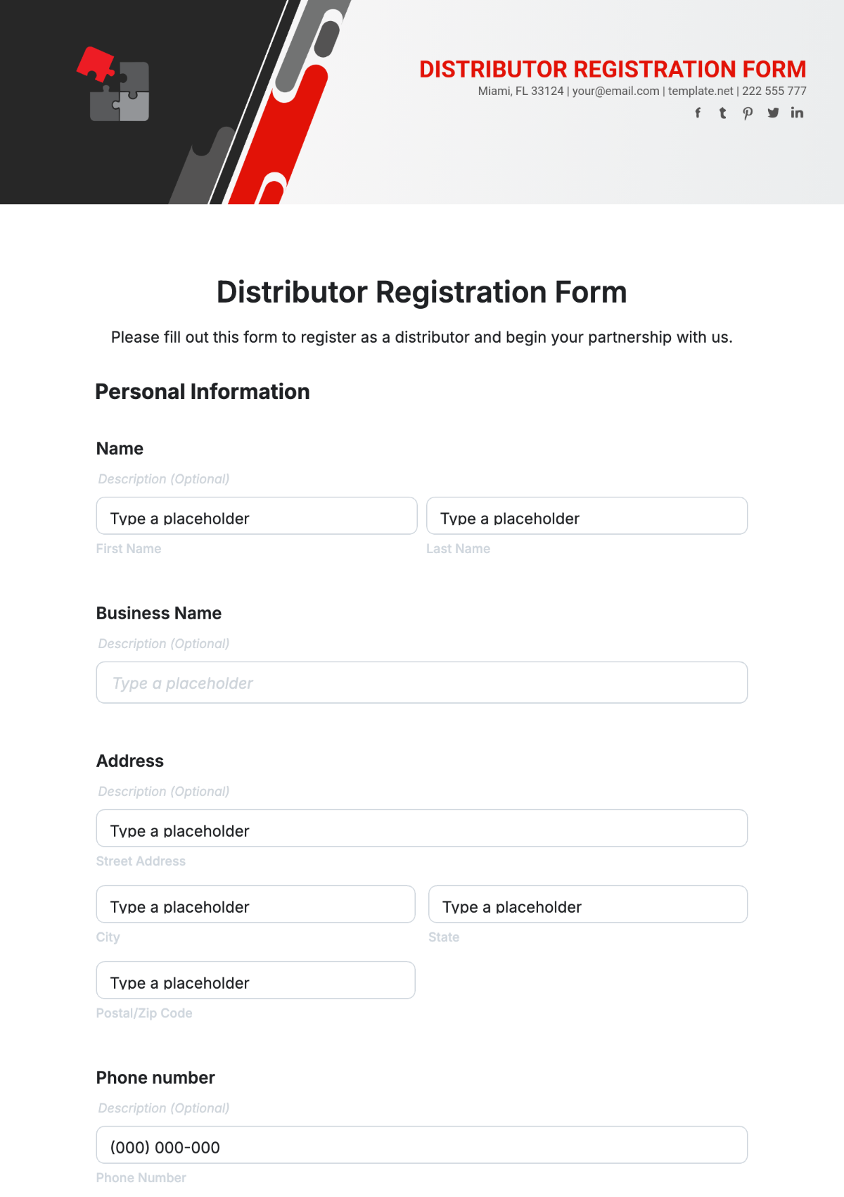 Distributor Registration Form Template - Edit Online & Download