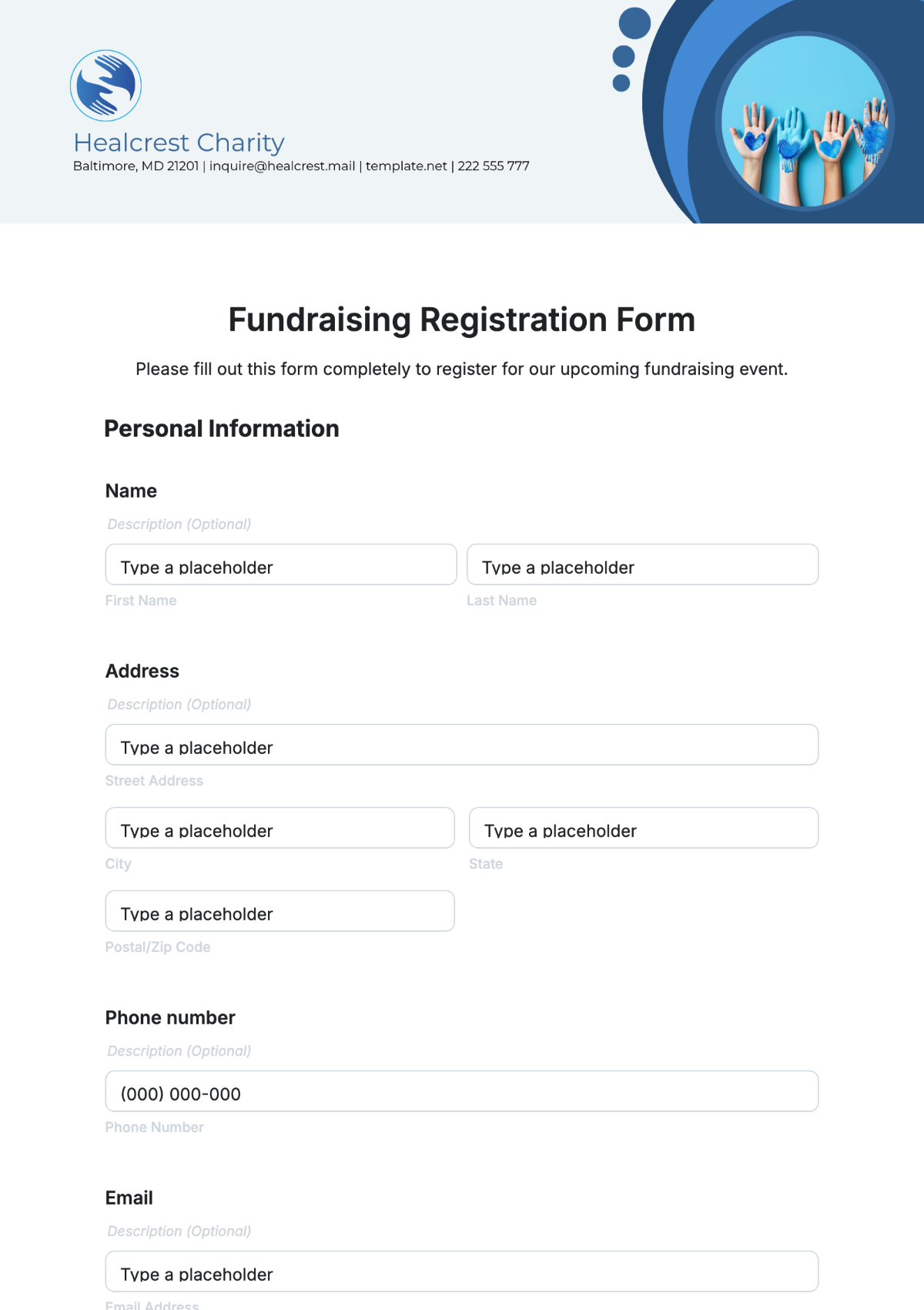 Fundraising Registration Form Template - Edit Online & Download