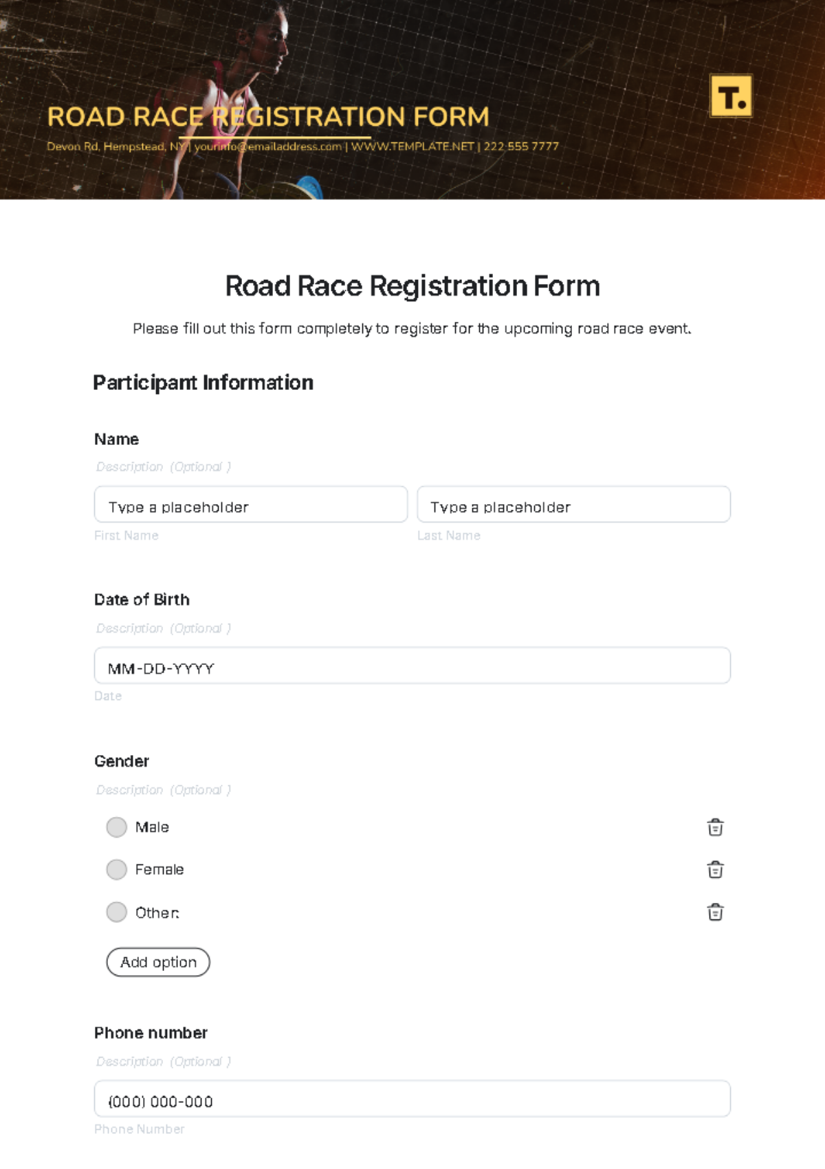 Road Race Registration Form Template - Edit Online & Download