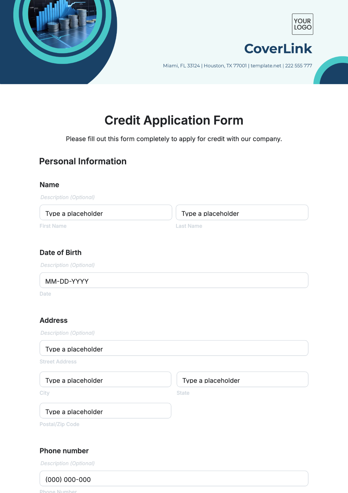 Credit Application Form Template - Edit Online & Download