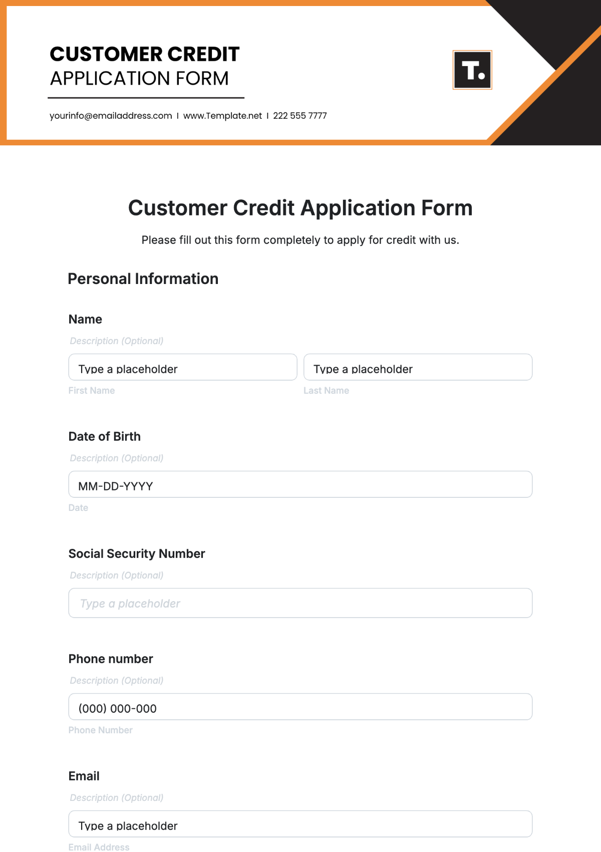 Customer Credit Application Form Template - Edit Online & Download