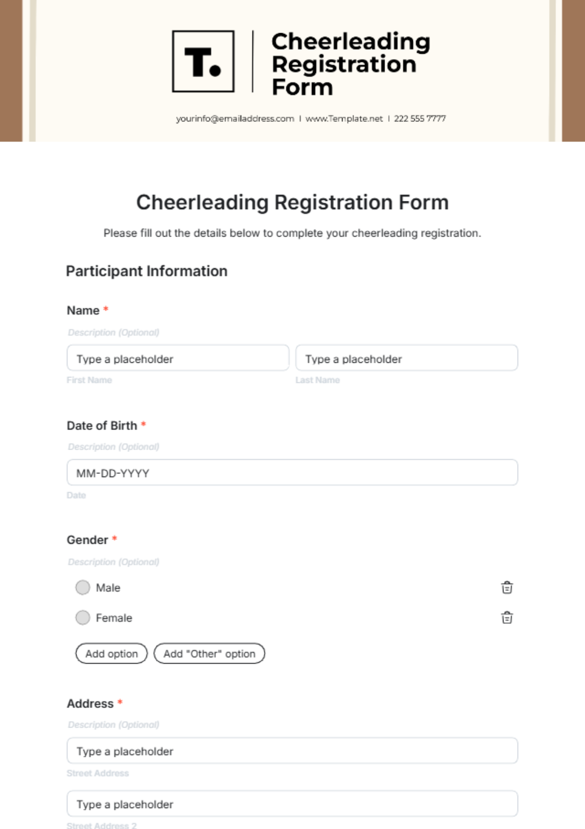 Cheerleading Registration Form Template - Edit Online & Download