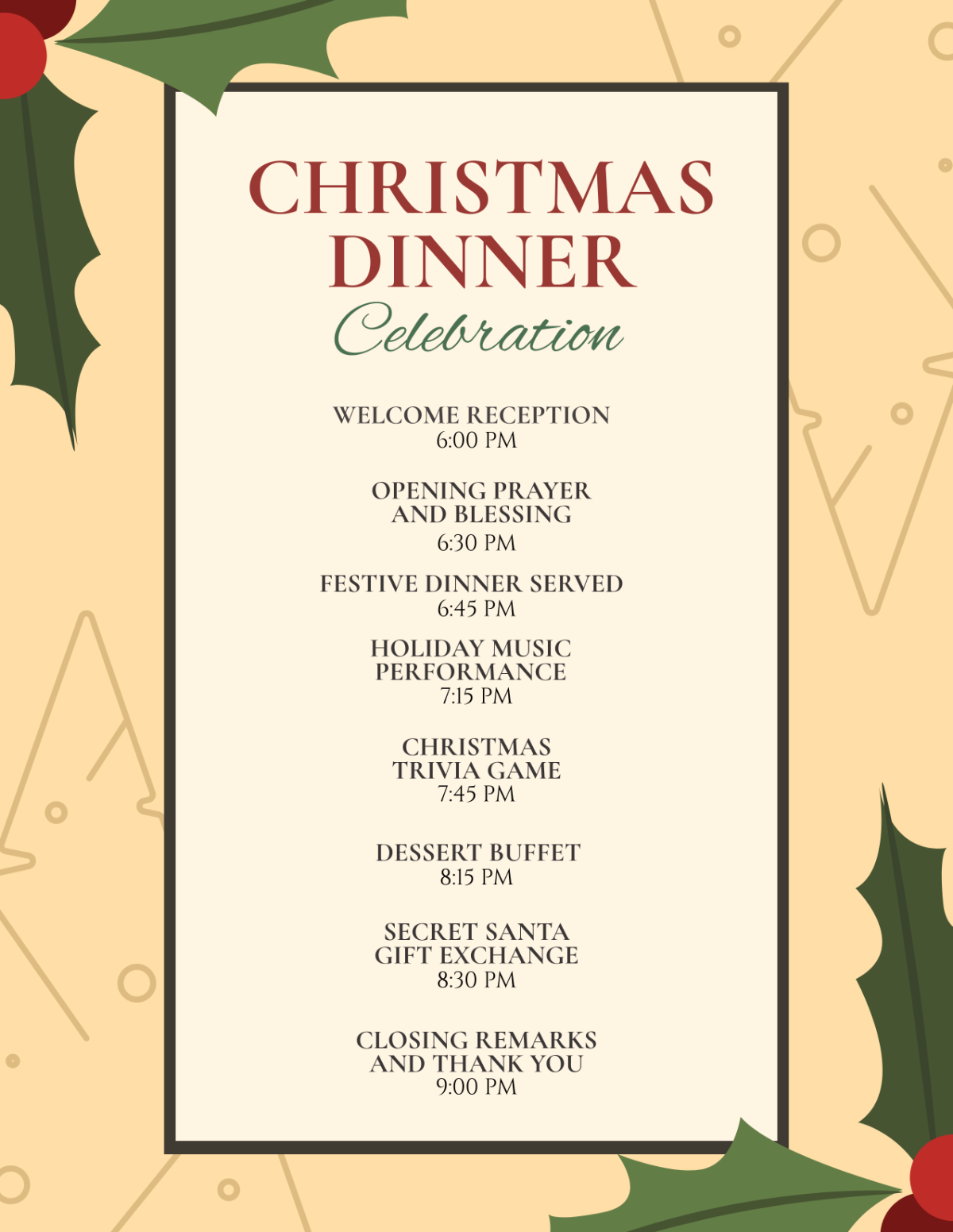 Christmas Dinner Program Template - Edit Online & Download