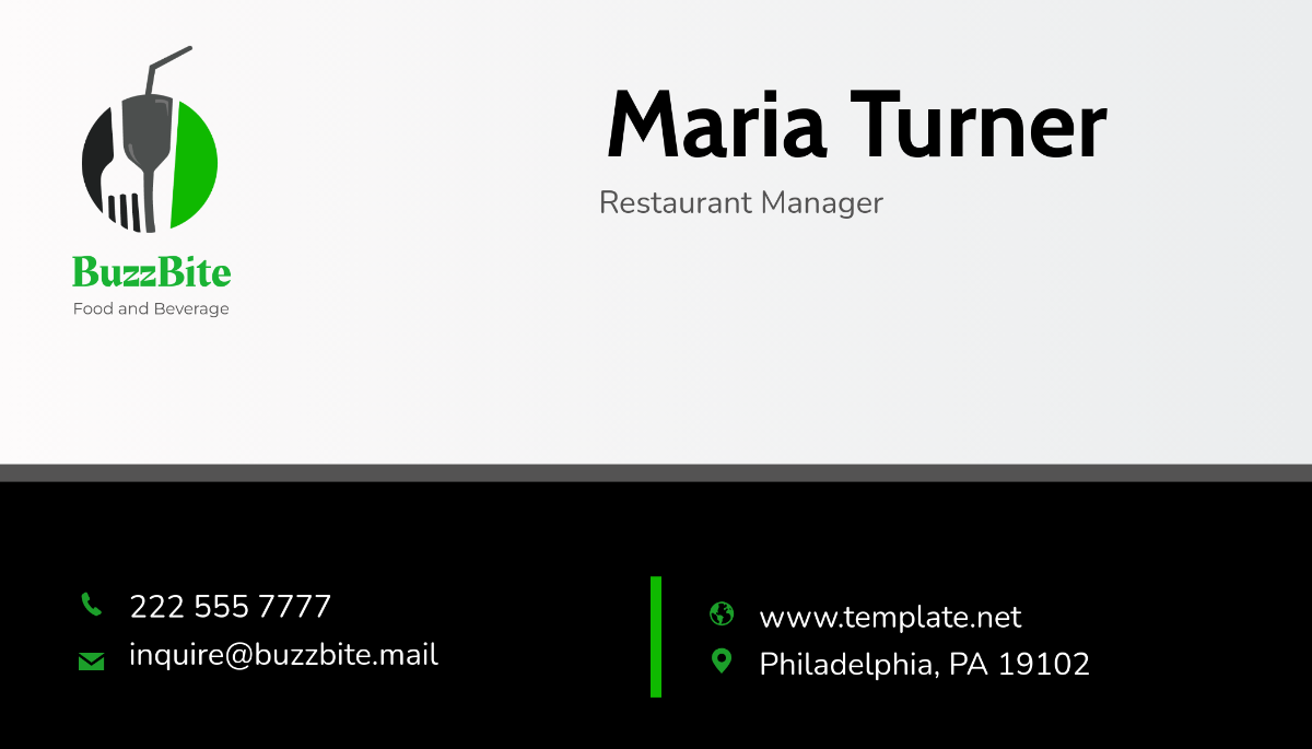 Food and Beverage Business Card