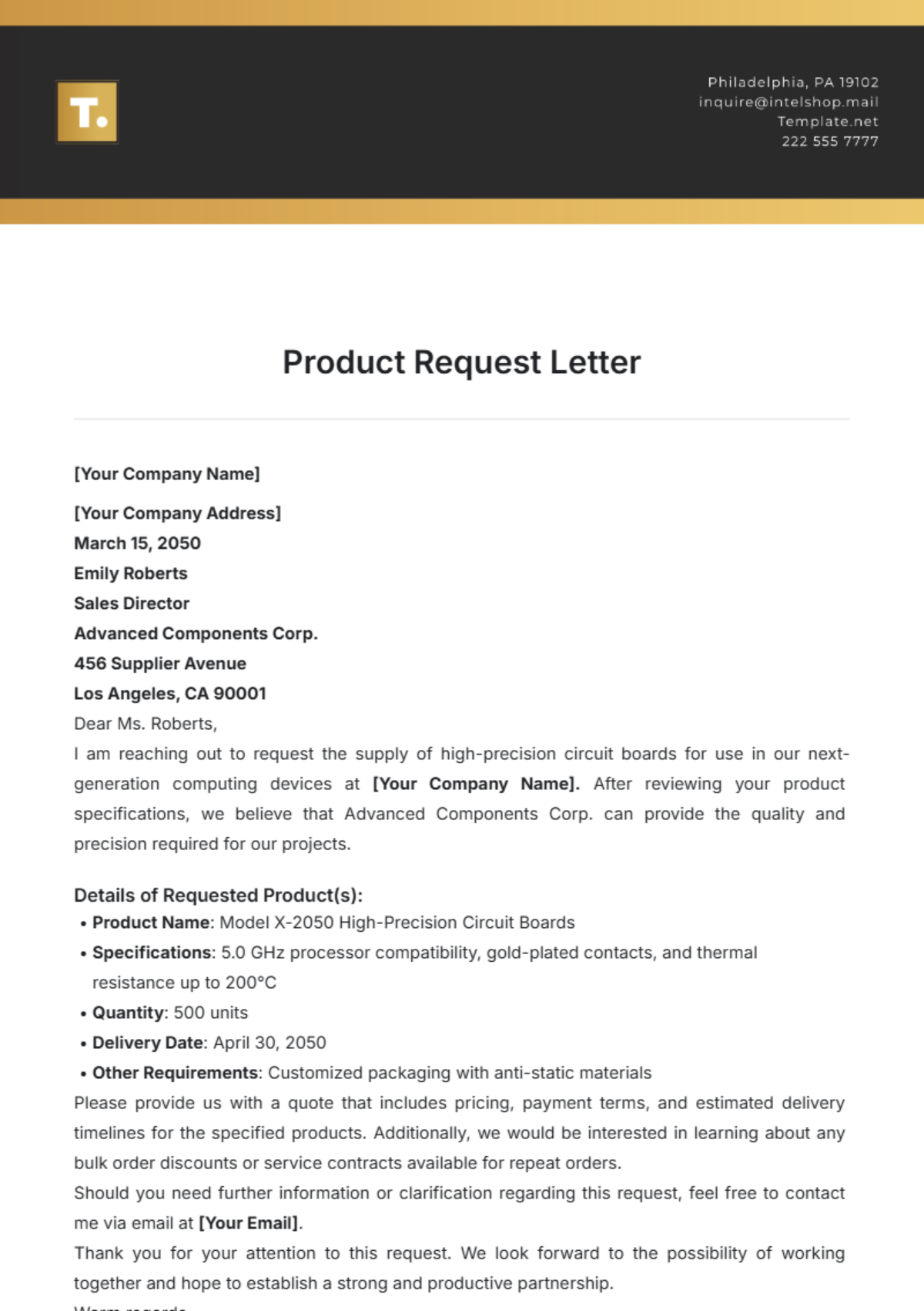 Product Request Letter Template - Edit Online & Download