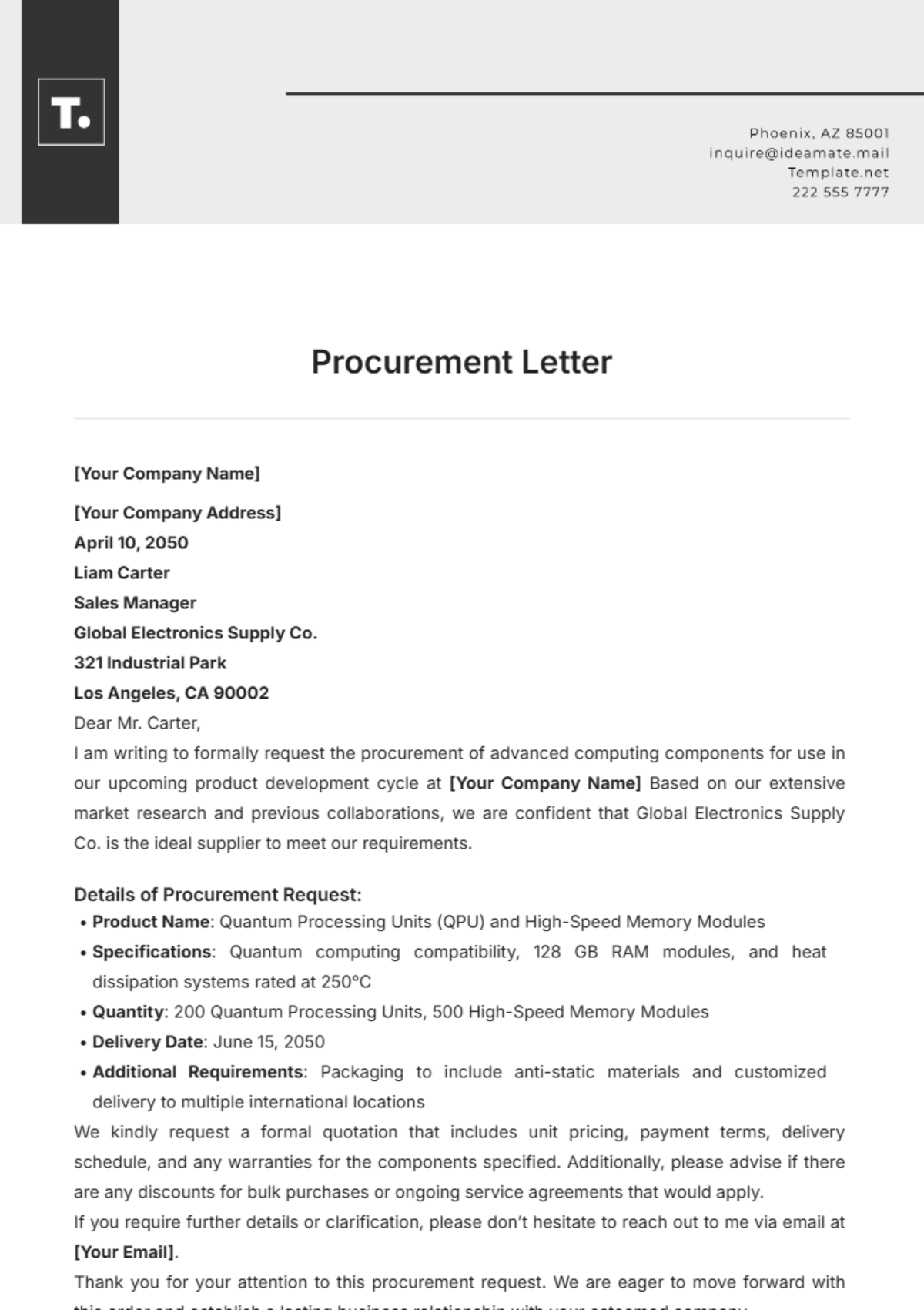 Procurement Letter Template - Edit Online & Download