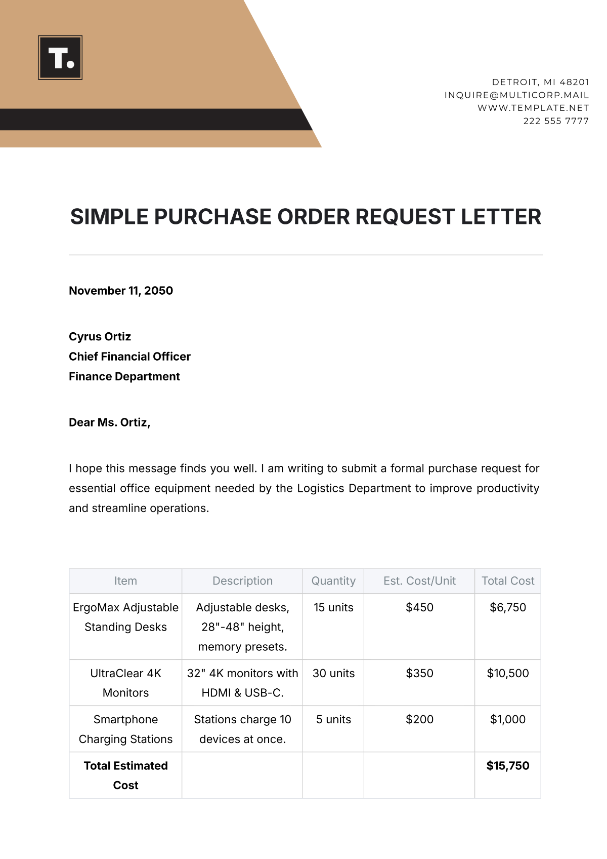 Simple Purchase Order Request Letter Template - Edit Online & Download