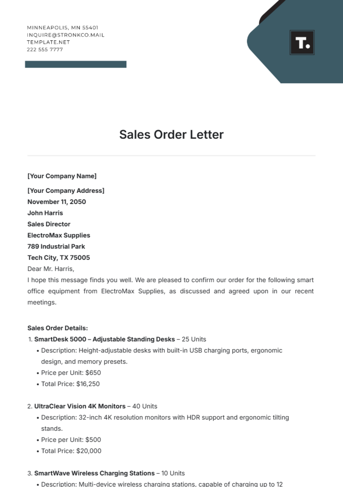 Sales Order Letter Template - Edit Online & Download