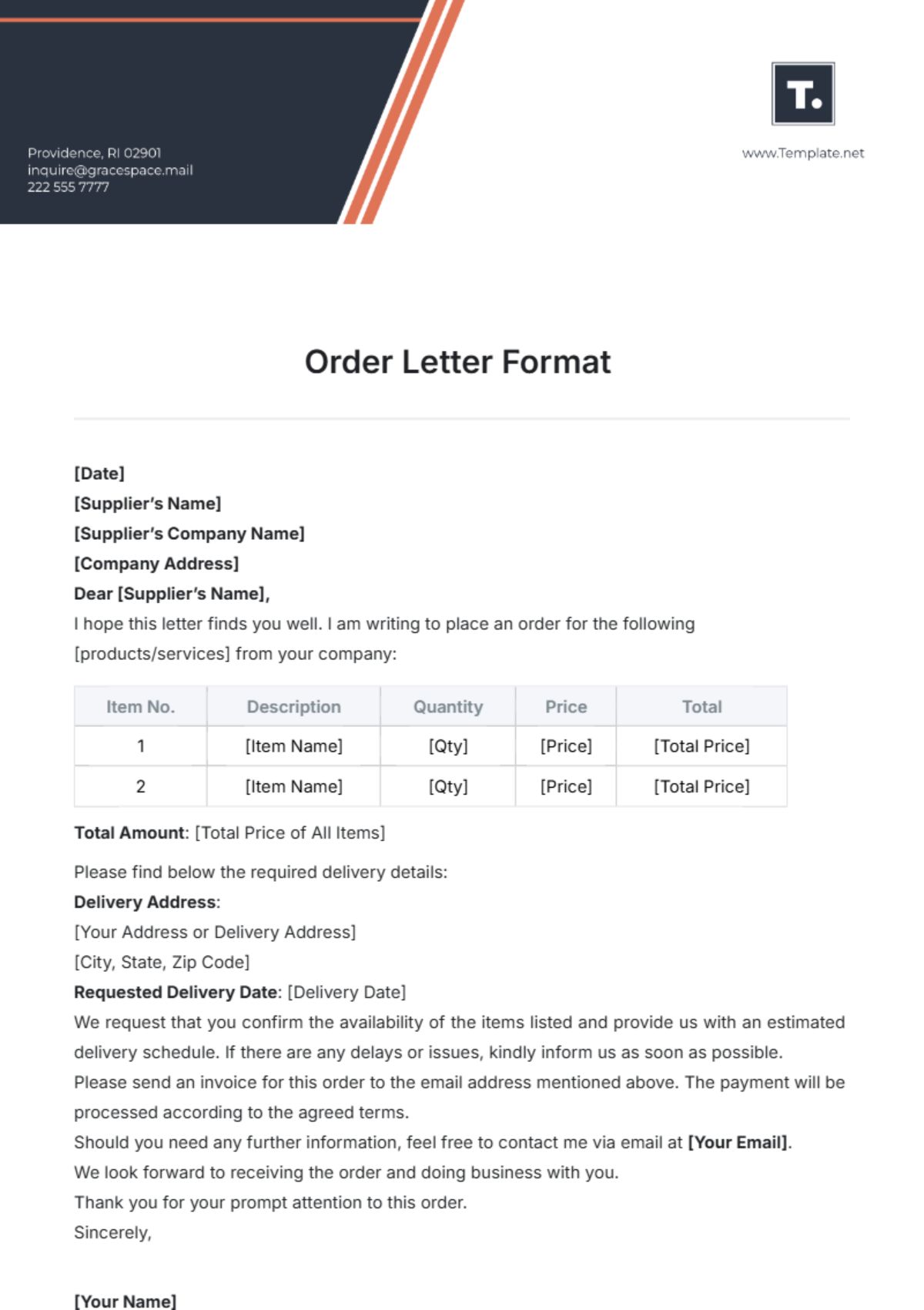 Order Letter Format Template - Edit Online & Download