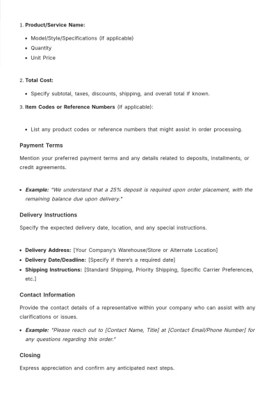 Free Professional Order Letter Outline Template to Edit Online