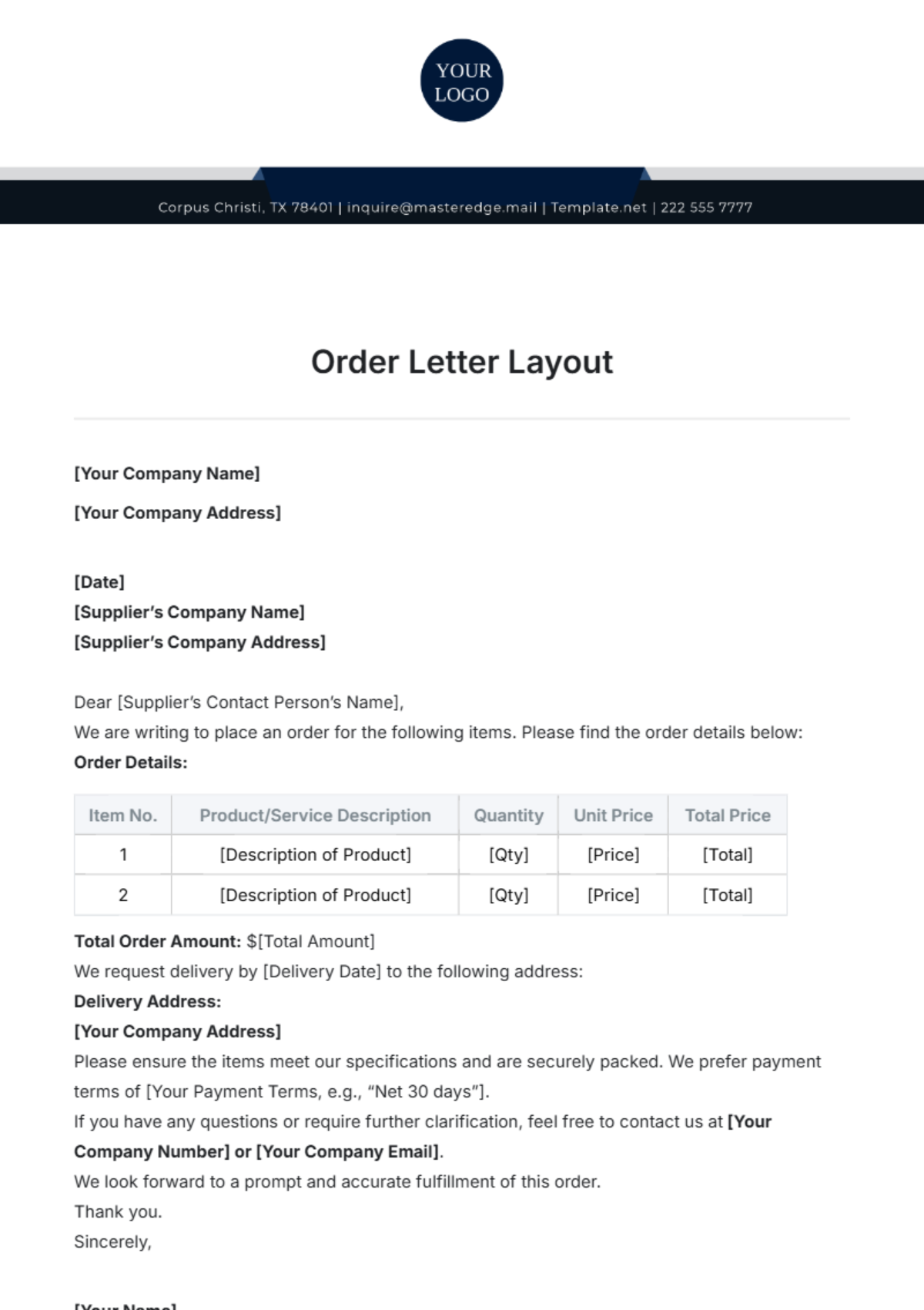 Order Letter Layout Template - Edit Online & Download