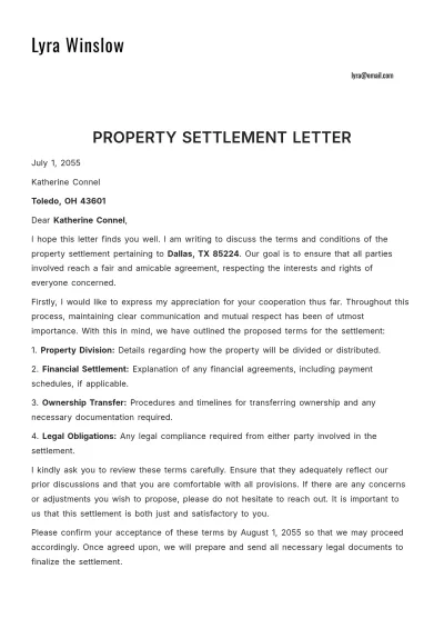 Free Property Settlement Letter Template to Edit Online