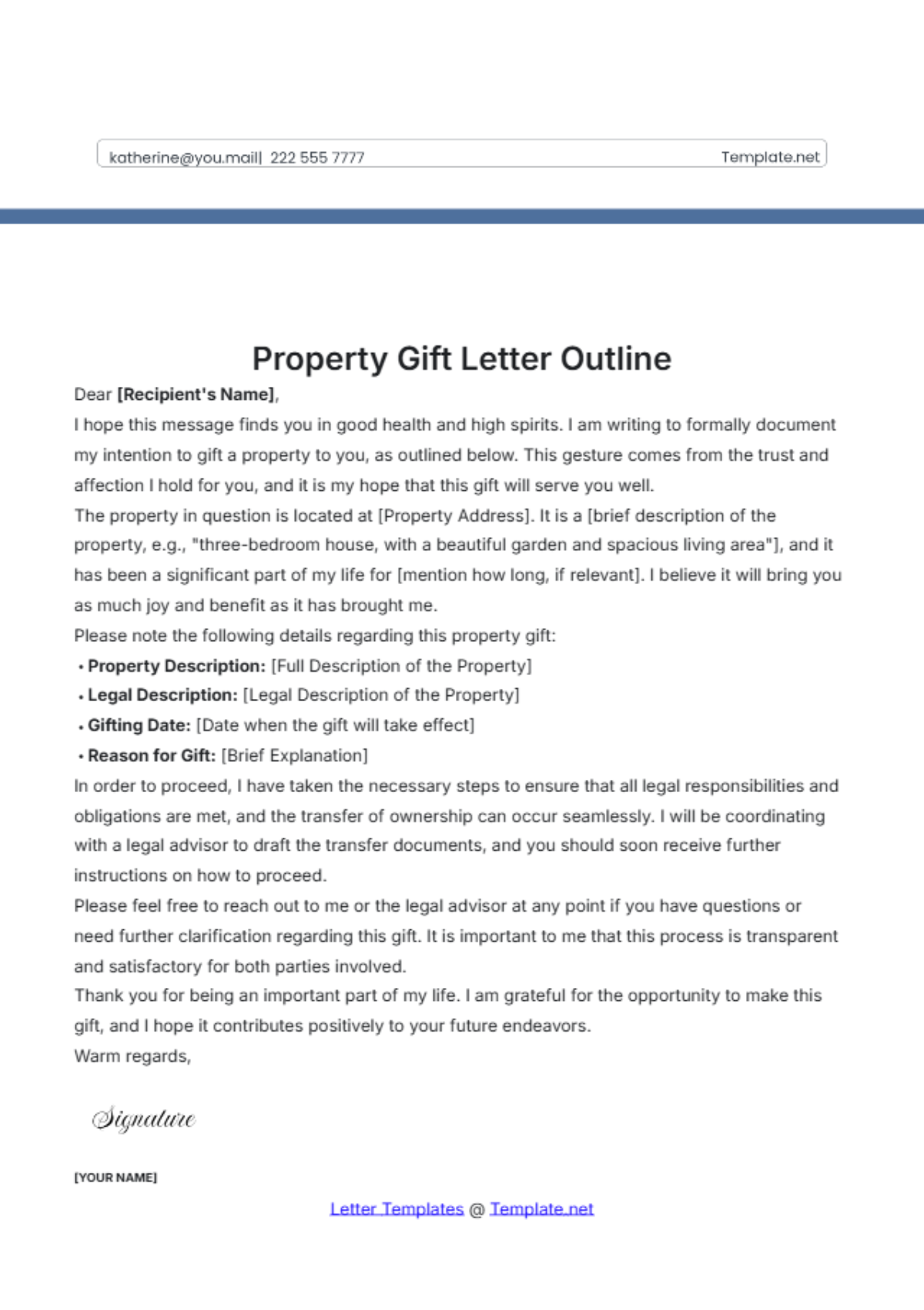 Property Gift Letter Outline Template - Edit Online & Download