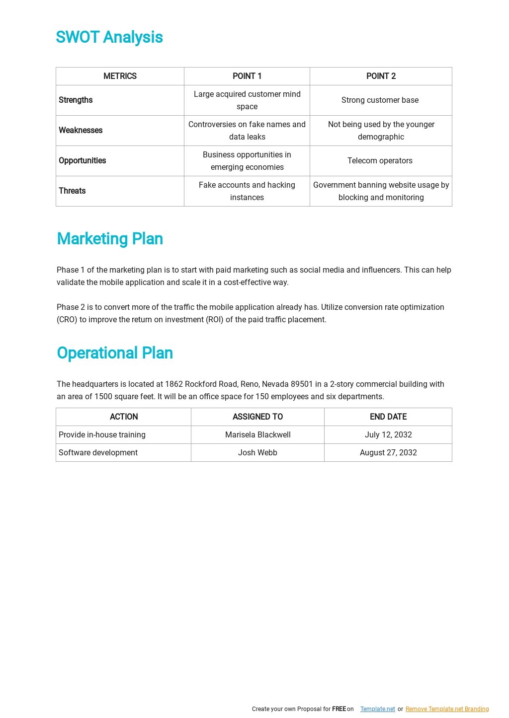 mobile application business plan template