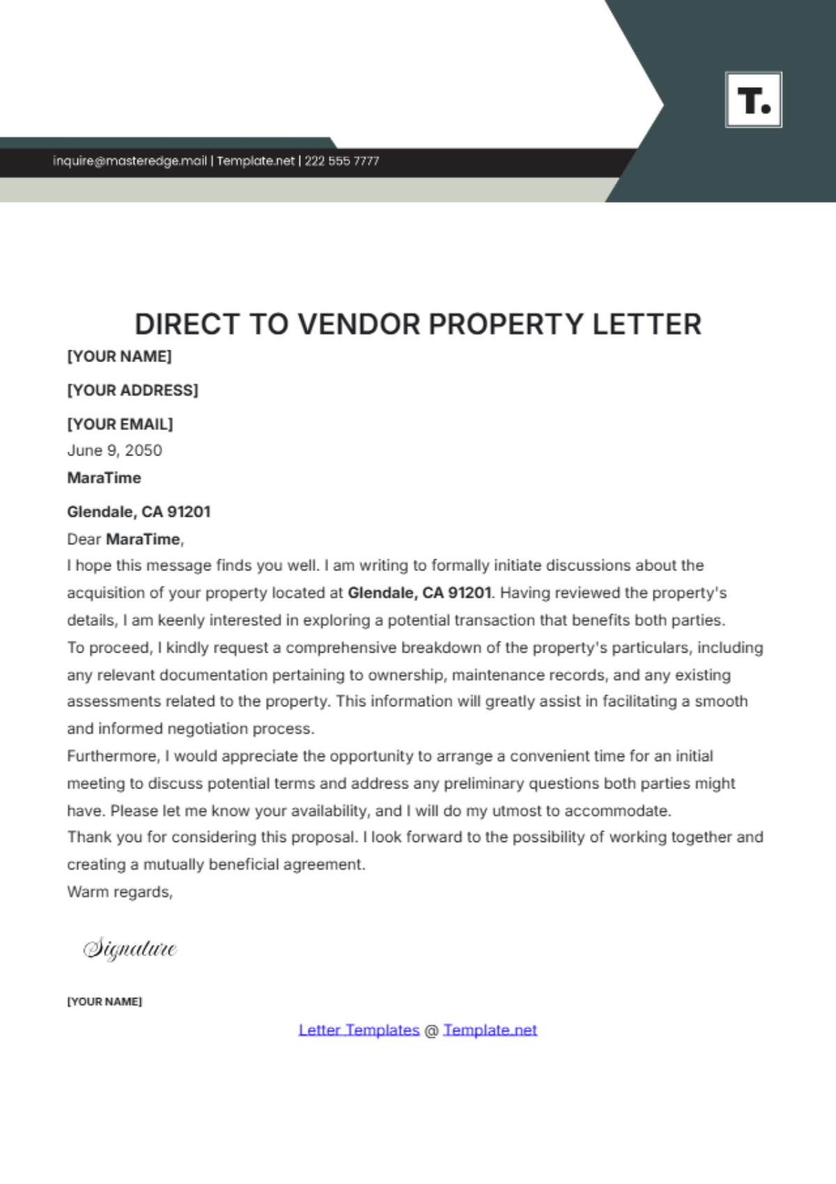 Direct to Vendor Property Letter Template - Edit Online & Download