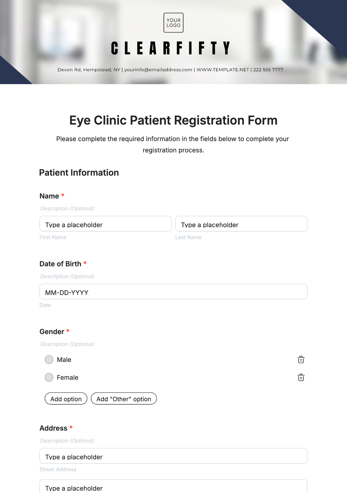 Eye Clinic Patient Registration Form Template - Edit Online & Download