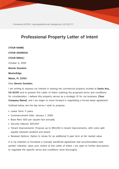 Free Professional Property Letter of Intent Template to Edit Online