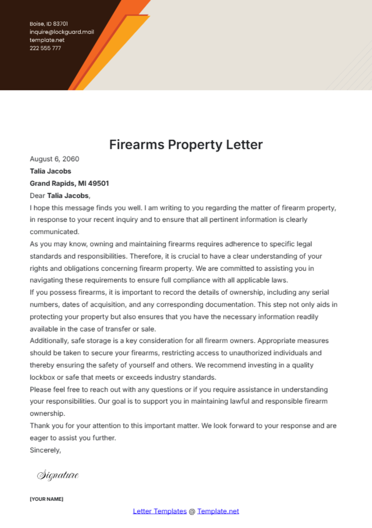 Firearms Property Letter Template - Edit Online & Download