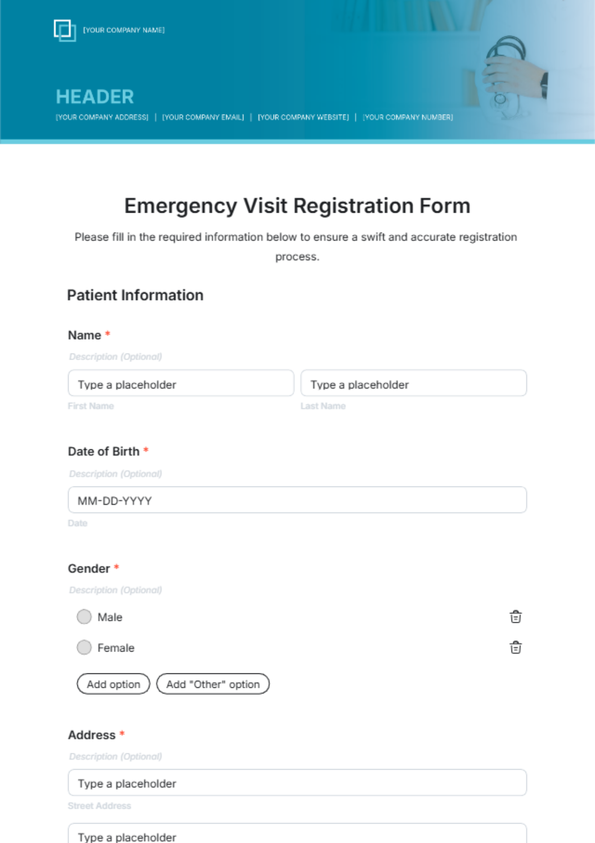 Emergency Visit Registration Form Template - Edit Online & Download