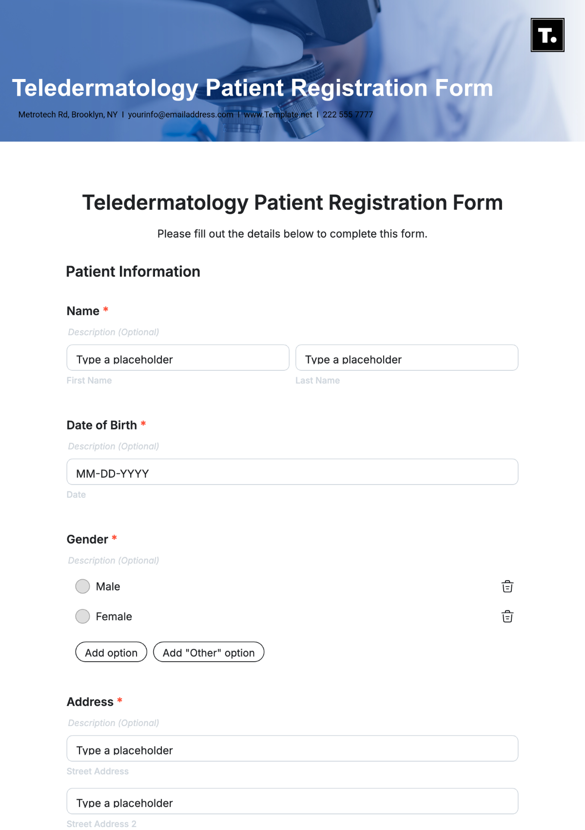 Teledermatology Patient Registration Form Template - Edit Online & Download