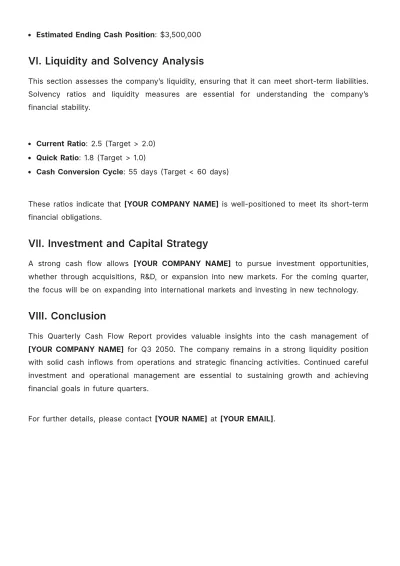 Free Quarterly Cash Flow Report Template to Edit Online