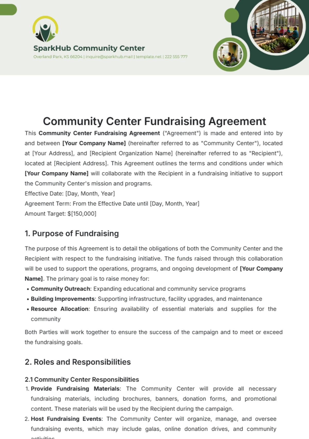 Community Center Fundraising Agreement Template - Edit Online & Download