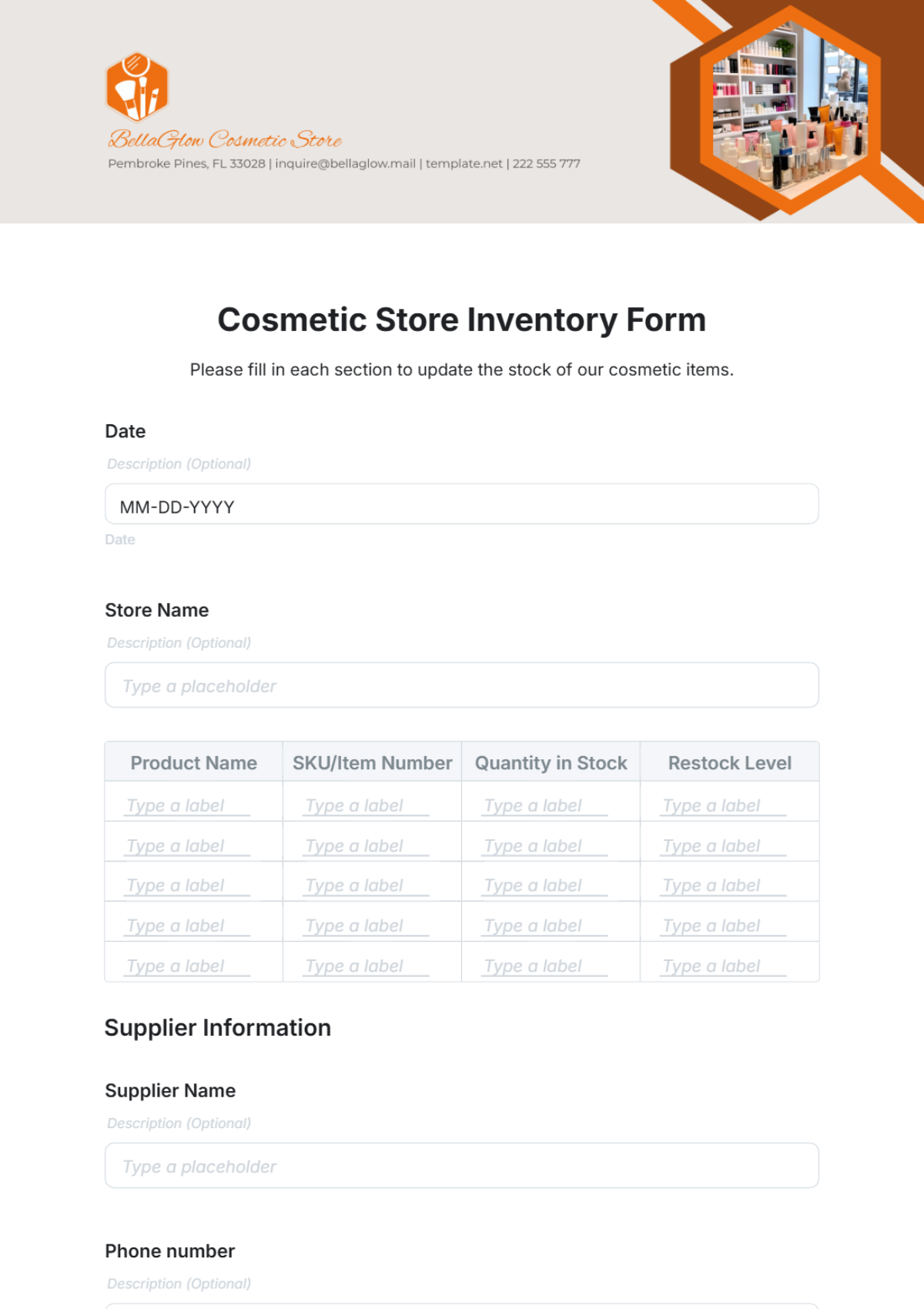 Cosmetic Store Inventory Form Template - Edit Online & Download