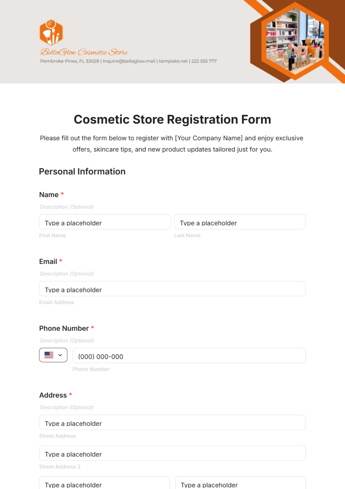 Cosmetic Store Registration Form Template - Edit Online & Download