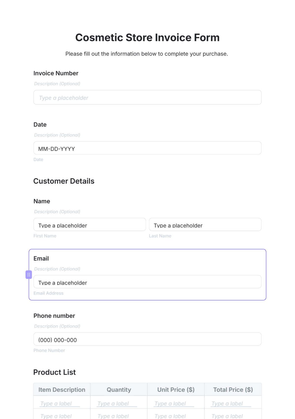 Cosmetic Store Invoice Form Template - Edit Online & Download