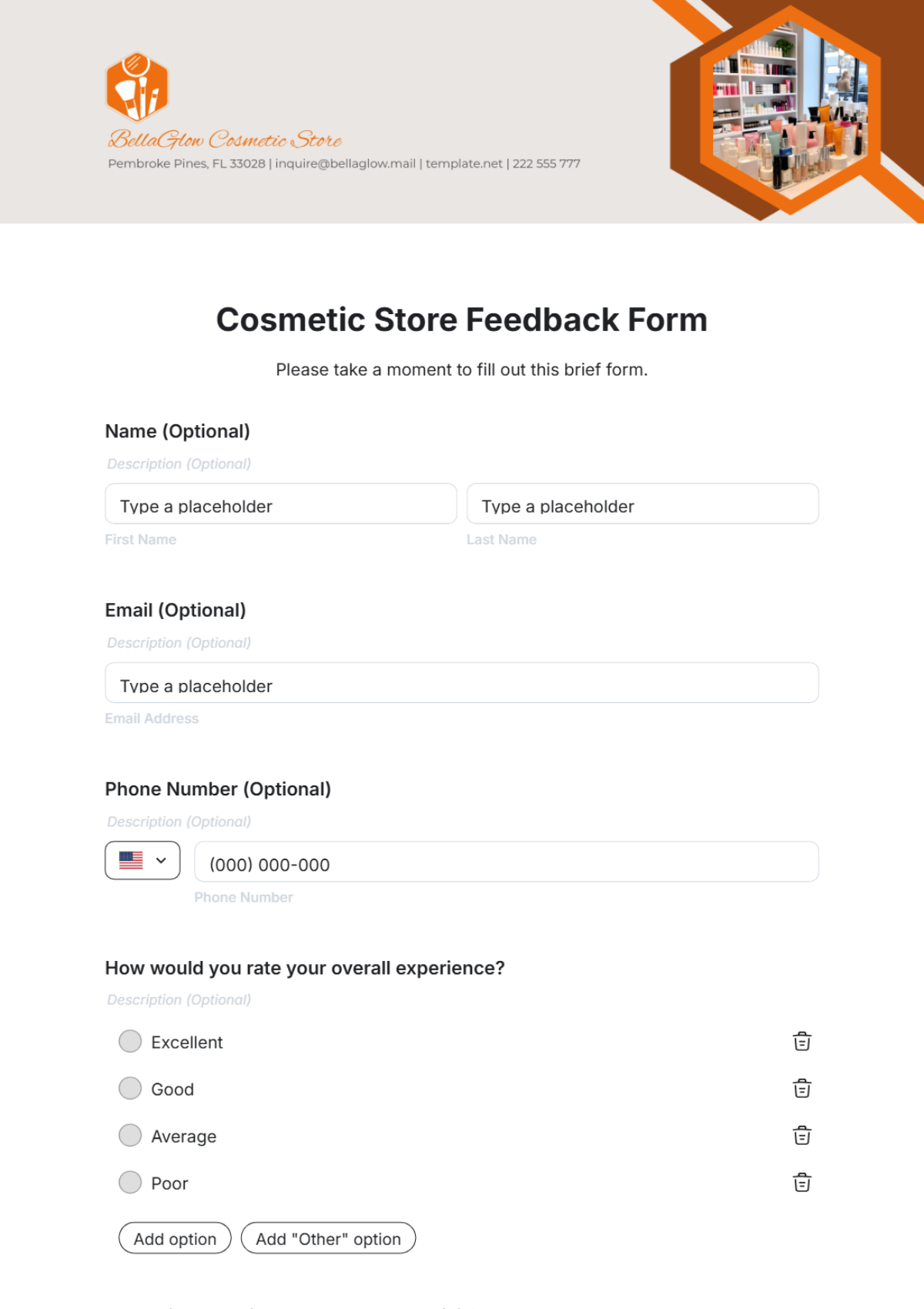 Cosmetic Store Feedback Form Template - Edit Online & Download